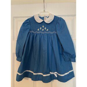 VINTAGE Sears Winnie the Pooh Size‎ 4T Girls Dress Blue Daisy Button Smocked